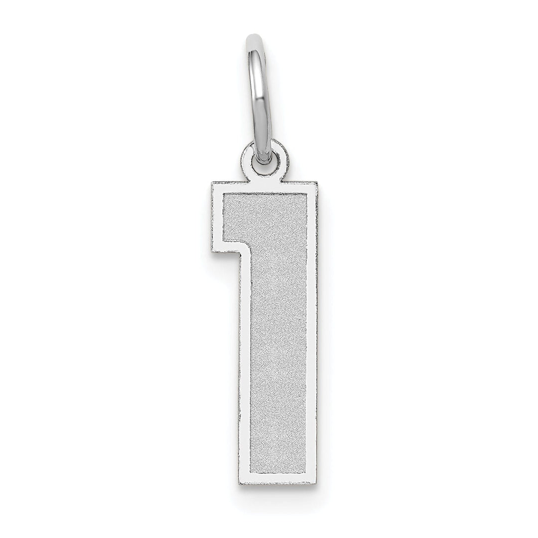 14k White Gold Satin Brush Finish Medium Size Number 1 Charm Pendant