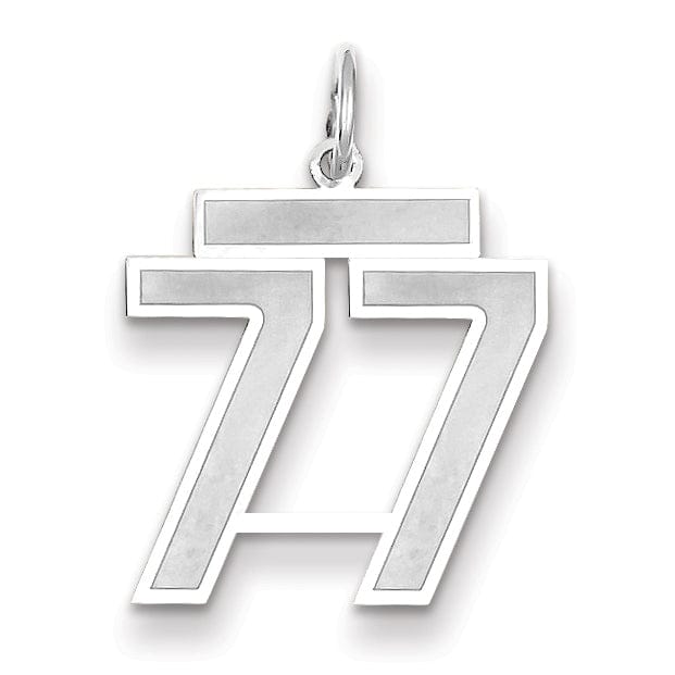 14k White Gold Satin Brush Finish Medium Size Number 77 Charm Pendant