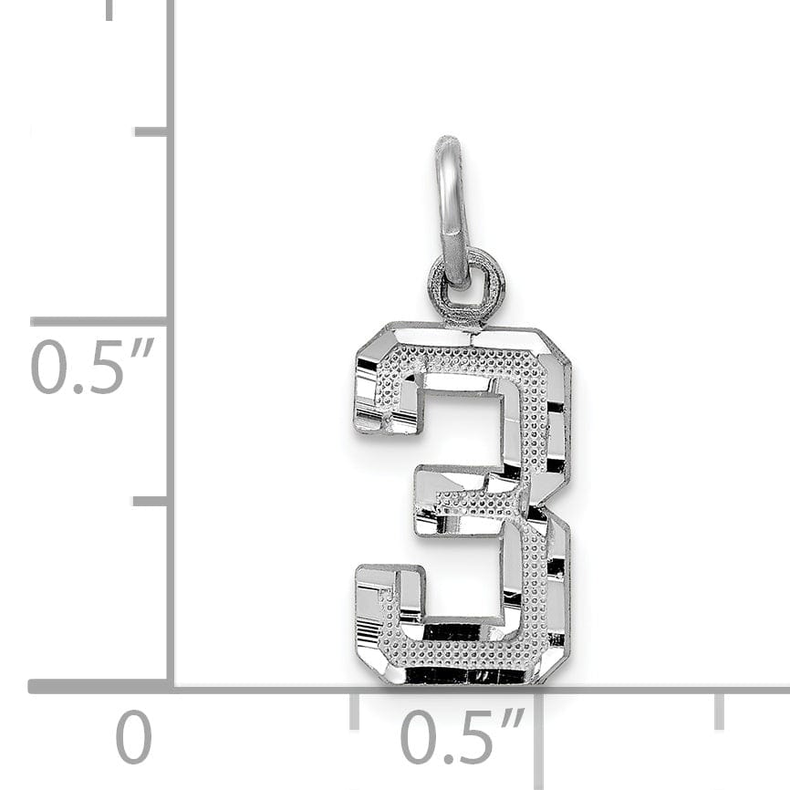 14k White Gold Small Size Diamond Cut Texture Finish Number 3 Charm Pendant