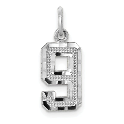 14k White Gold Small Size Diamond Cut Texture Finish Number 9 Charm Pendant at $ 74.14 only from Jewelryshopping.com