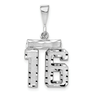 14k White Gold Small Size Diamond Cut Texture Finish Number 16 Charm Pendant at $ 142.09 only from Jewelryshopping.com
