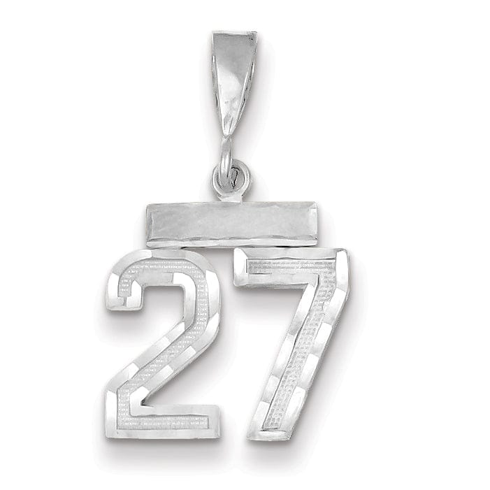 14k White Gold Small Size Diamond Cut Texture Finish Number 27 Charm Pendant