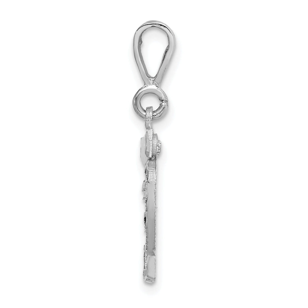 14k White Gold Small Size Diamond Cut Texture Finish Number 32 Charm Pendant