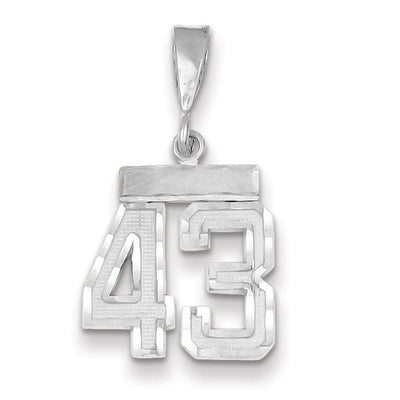 14k White Gold Small Size Diamond Cut Texture Finish Number 43 Charm Pendant