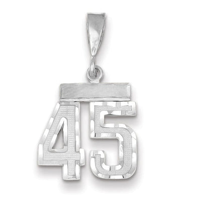 14k White Gold Small Size Diamond Cut Texture Finish Number 45 Charm Pendant