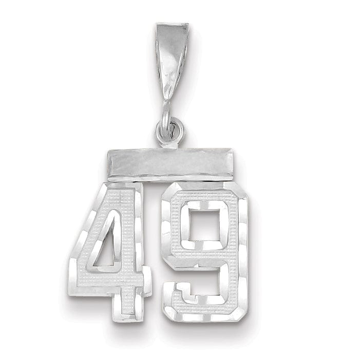 14k White Gold Small Size Diamond Cut Texture Finish Number 49 Charm Pendant