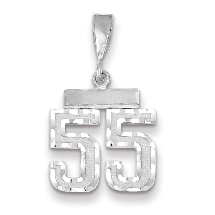 14k White Gold Small Size Diamond Cut Texture Finish Number 55 Charm Pendant