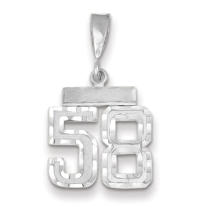 14k White Gold Small Size Diamond Cut Texture Finish Number 58 Charm Pendant
