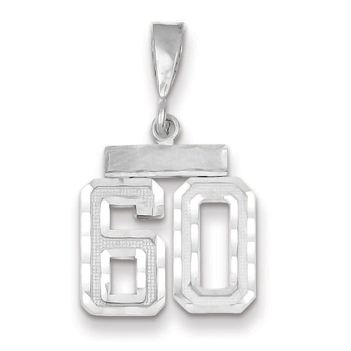 14k White Gold Small Size Diamond Cut Texture Finish Number 60 Charm Pendant