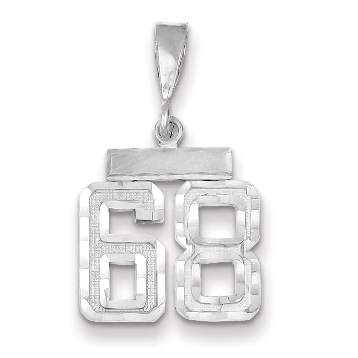 14k White Gold Small Size Diamond Cut Texture Finish Number 68 Charm Pendant
