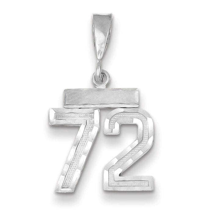 14k White Gold Small Size Diamond Cut Texture Finish Number 72 Charm Pendant