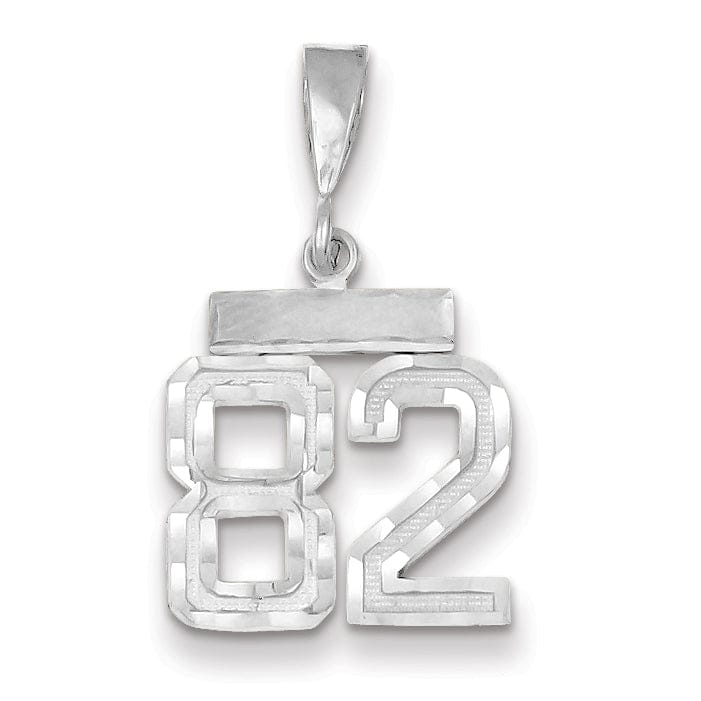 14k White Gold Small Size Diamond Cut Texture Finish Number 82 Charm Pendant