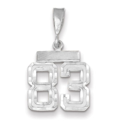 14k White Gold Small Size Diamond Cut Texture Finish Number 83 Charm Pendant