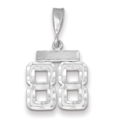 14k White Gold Small Size Diamond Cut Texture Finish Number 88 Charm Pendant