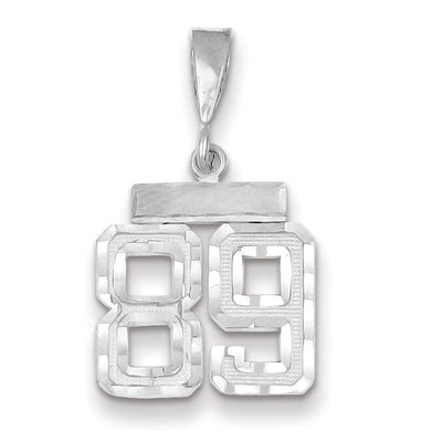 14k White Gold Small Size Diamond Cut Texture Finish Number 89 Charm Pendant