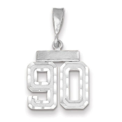 14k White Gold Small Size Diamond Cut Texture Finish Number 90 Charm Pendant