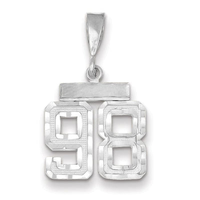14k White Gold Small Size Diamond Cut Texture Finish Number 98 Charm Pendant
