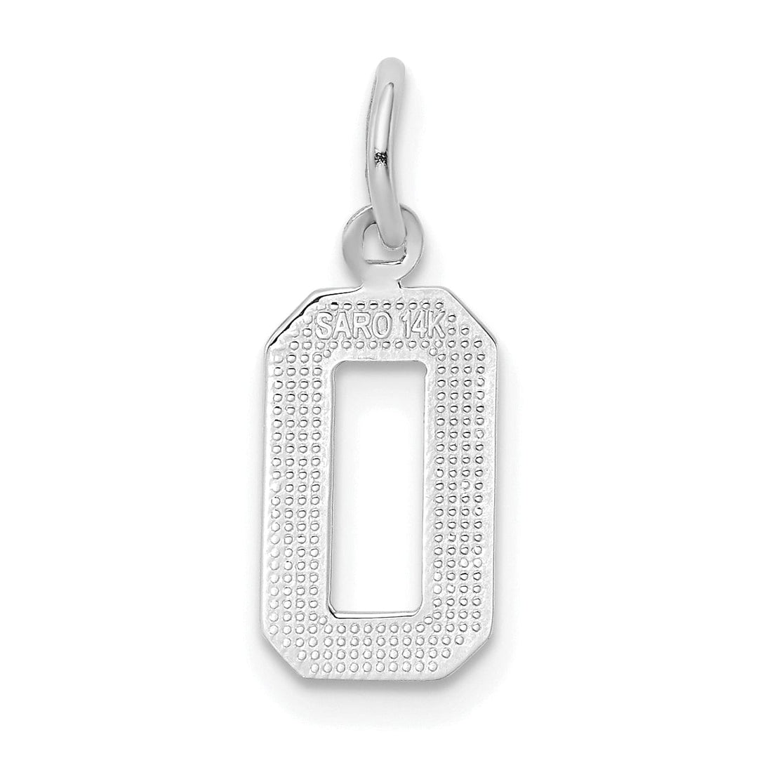 14k White Gold Polished Finish Small Size Number 0 Charm Pendant