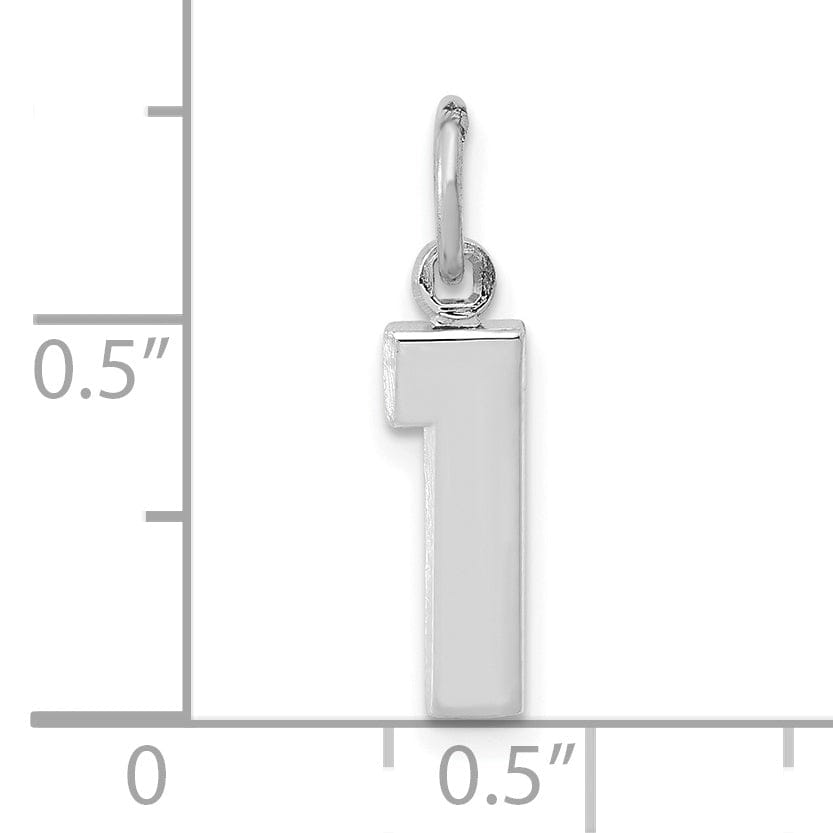 14k White Gold Polished Finish Small Size Number 1 Charm Pendant