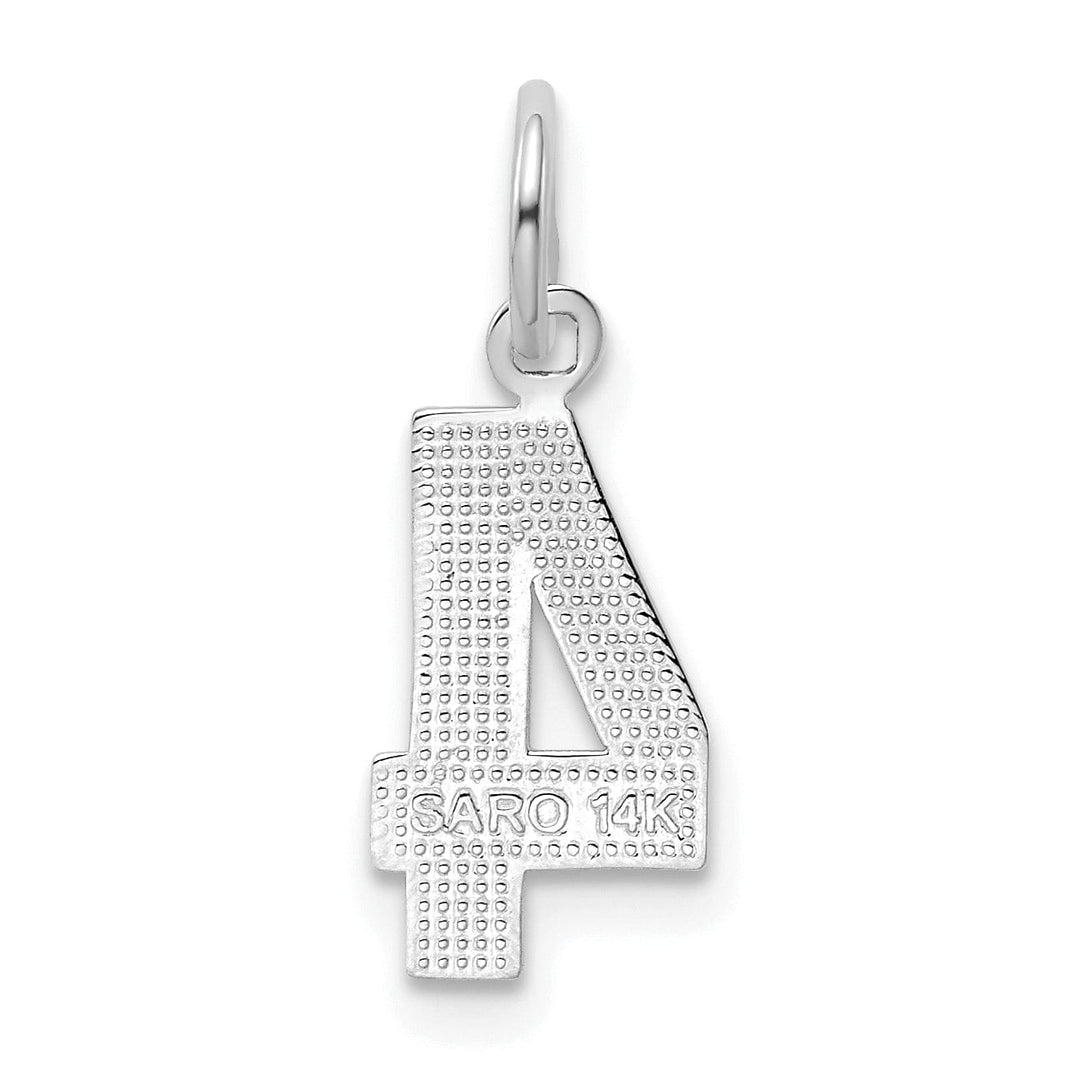 14k White Gold Polished Finish Small Size Number 4 Charm Pendant