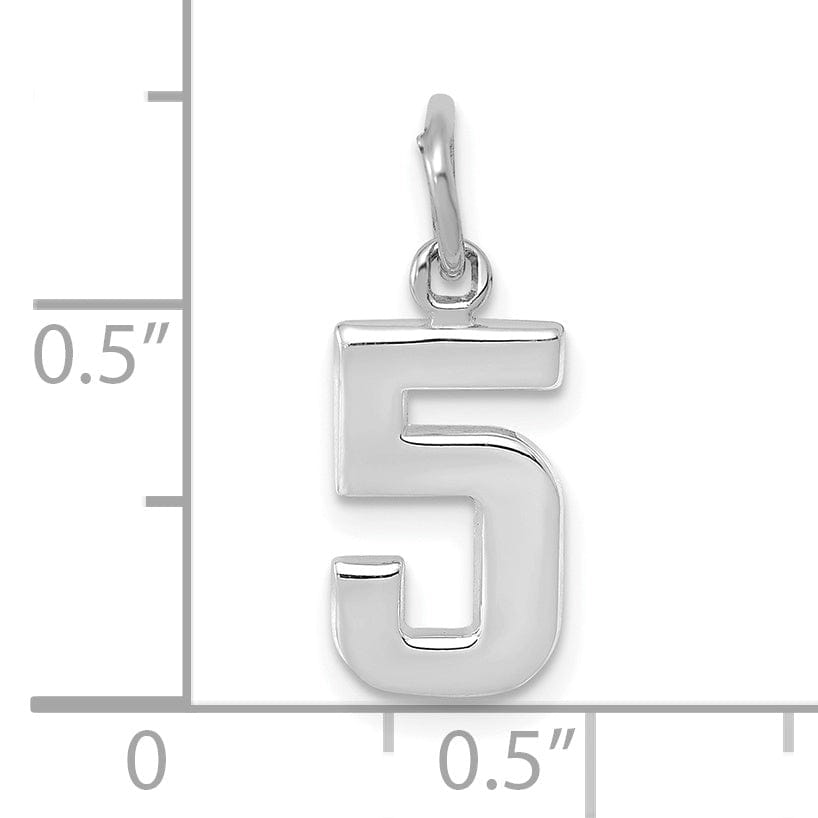 14k White Gold Polished Finish Small Size Number 5 Charm Pendant