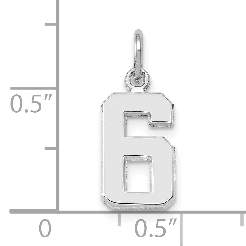 14k White Gold Polished Finish Small Size Number 6 Charm Pendant