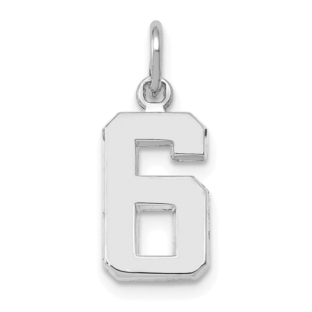 14k White Gold Polished Finish Small Size Number 6 Charm Pendant