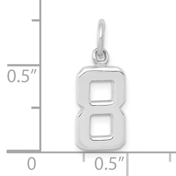 14k White Gold Polished Finish Small Size Number 8 Charm Pendant