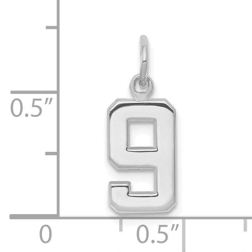 14k White Gold Polished Finish Small Size Number 9 Charm Pendant