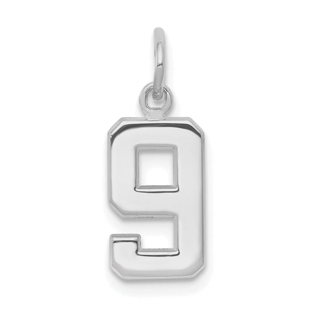 14k White Gold Polished Finish Small Size Number 9 Charm Pendant