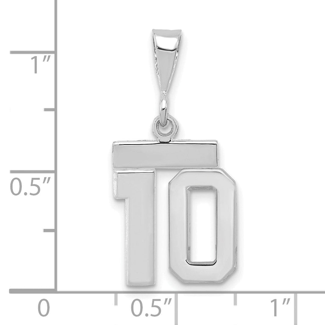 14k White Gold Polished Finish Small Size Number 10 Charm Pendant