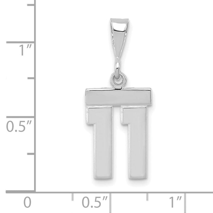 14k White Gold Polished Finish Small Size Number 11 Charm Pendant