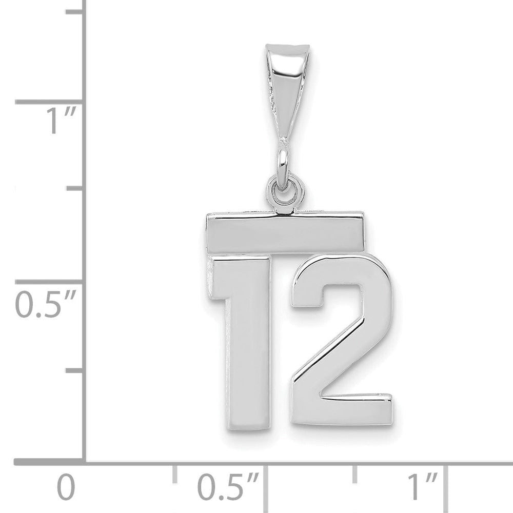 14k White Gold Polished Finish Small Size Number 12 Charm Pendant