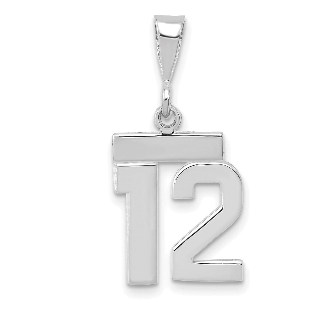 14k White Gold Polished Finish Small Size Number 12 Charm Pendant