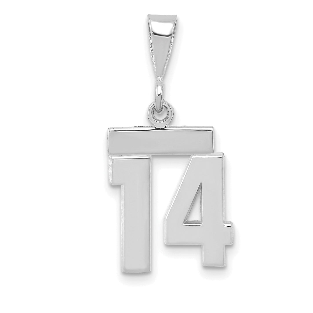 14k White Gold Polished Finish Small Size Number 14 Charm Pendant