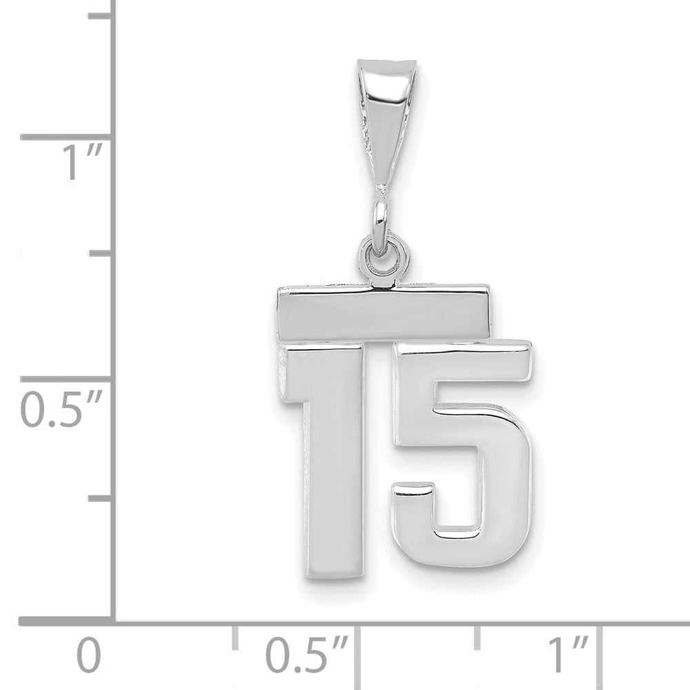 14k White Gold Polished Finish Small Size Number 15 Charm Pendant