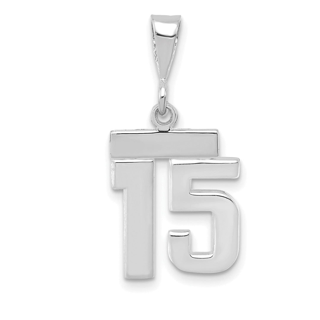 14k White Gold Polished Finish Small Size Number 15 Charm Pendant