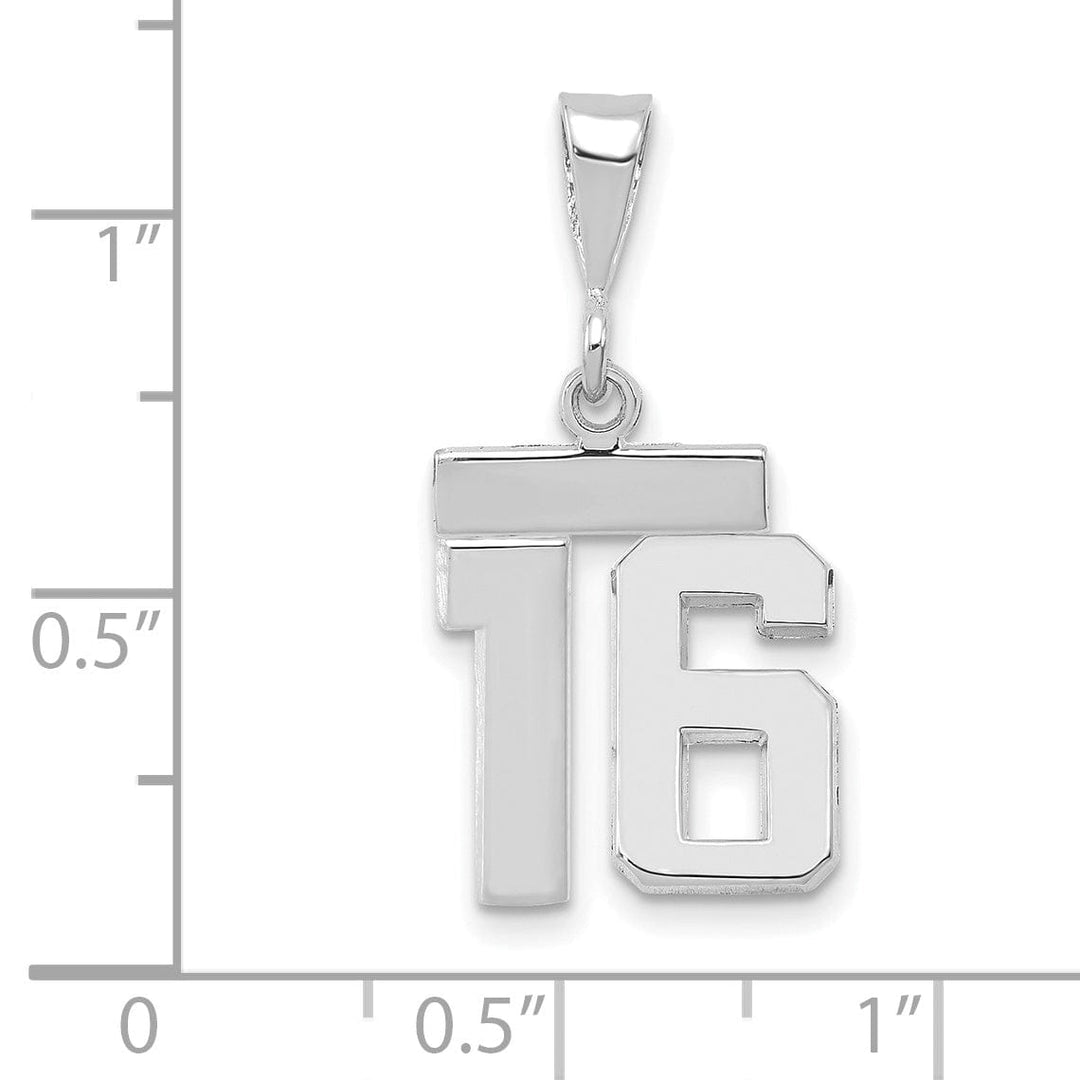 14k White Gold Polished Finish Small Size Number 16 Charm Pendant