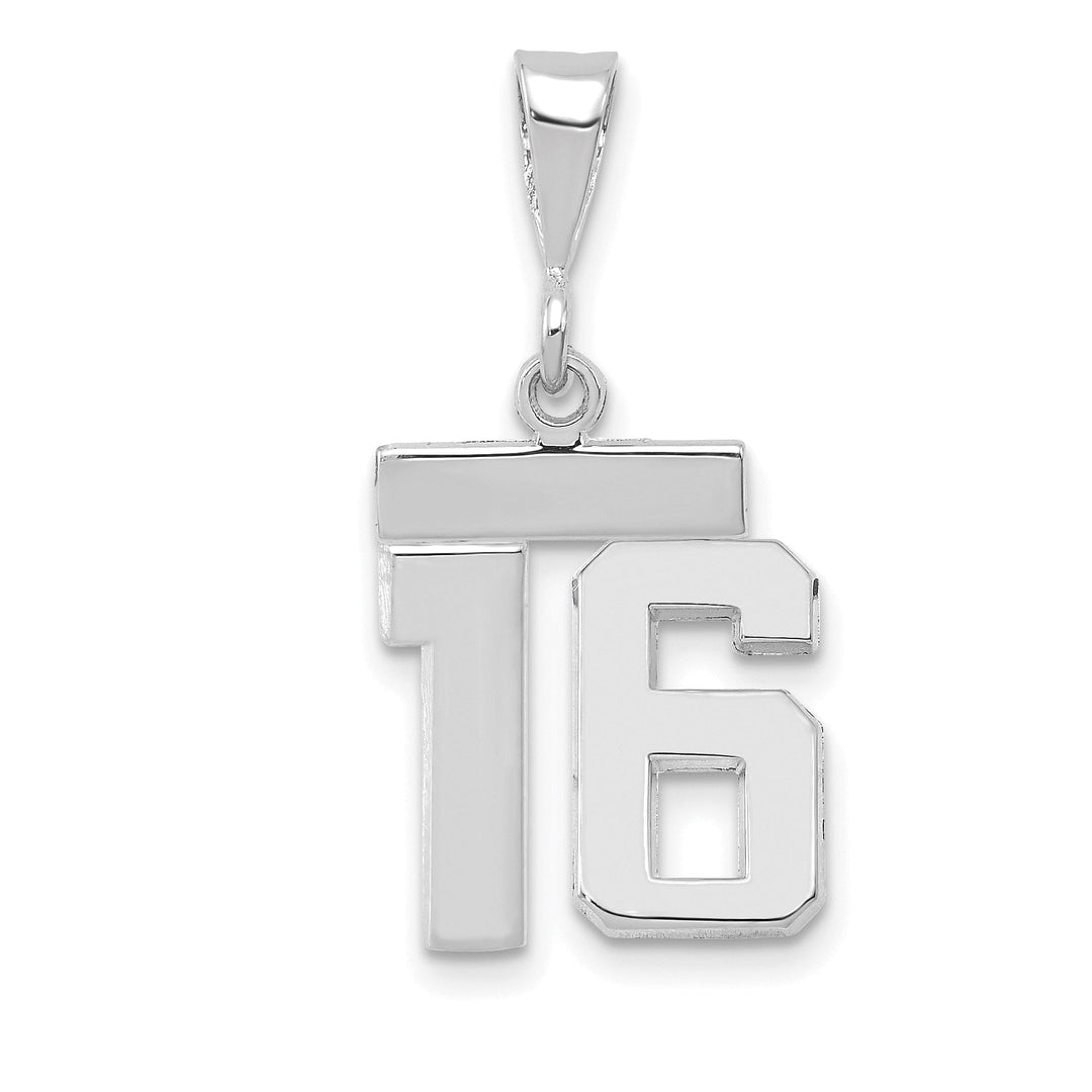 14k White Gold Polished Finish Small Size Number 16 Charm Pendant