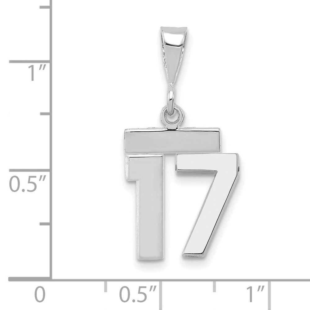 14k White Gold Polished Finish Small Size Number 17 Charm Pendant