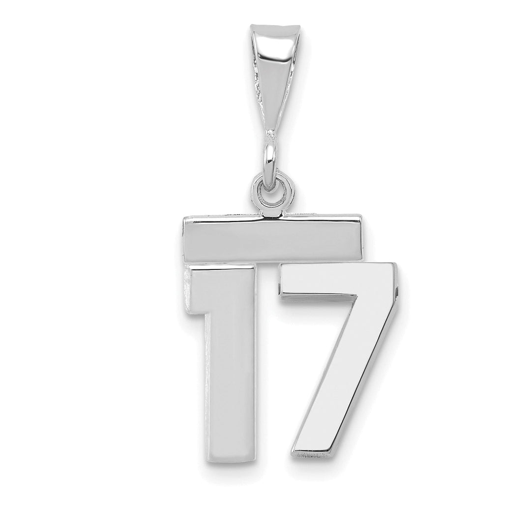 14k White Gold Polished Finish Small Size Number 17 Charm Pendant