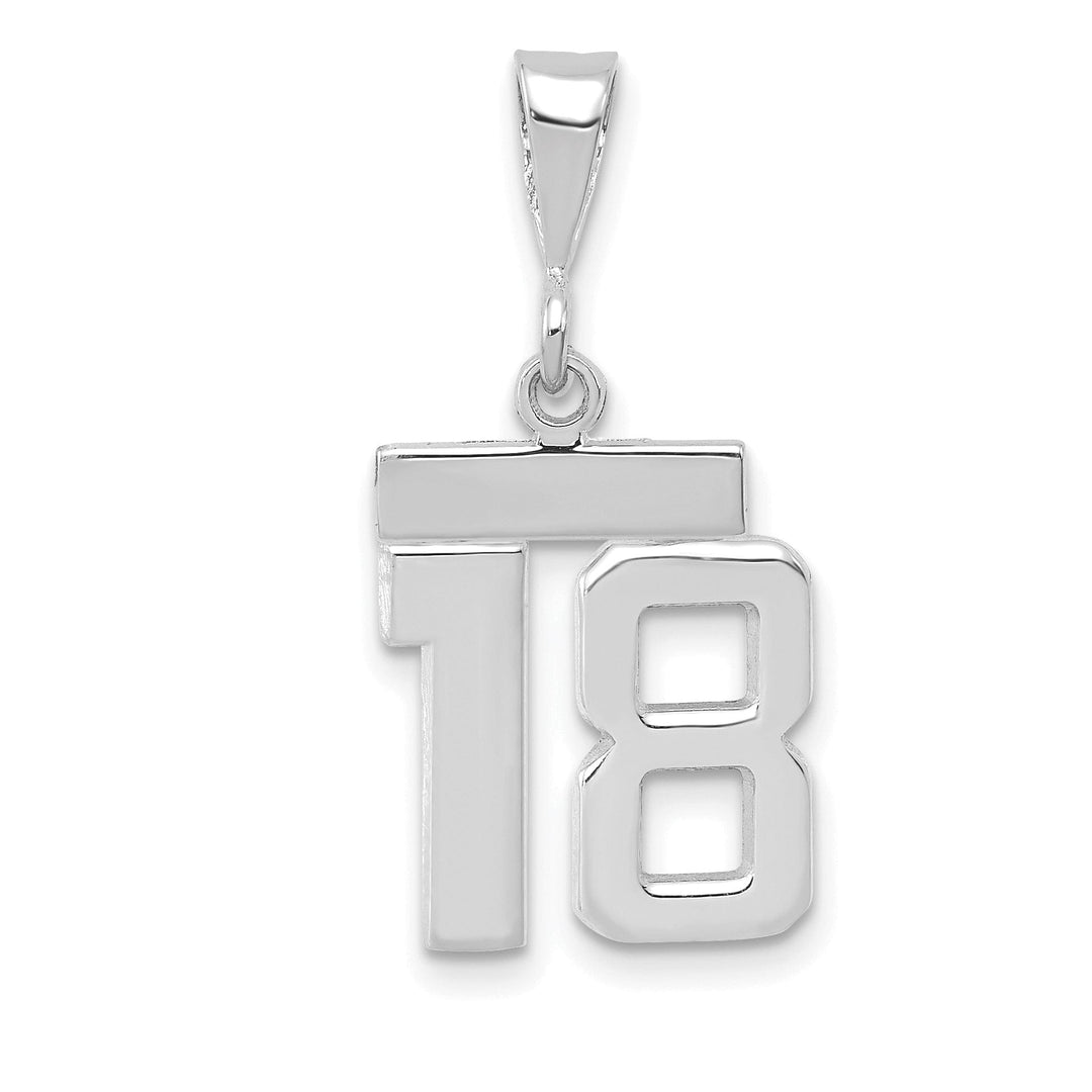 14k White Gold Polished Finish Small Size Number 18 Charm Pendant