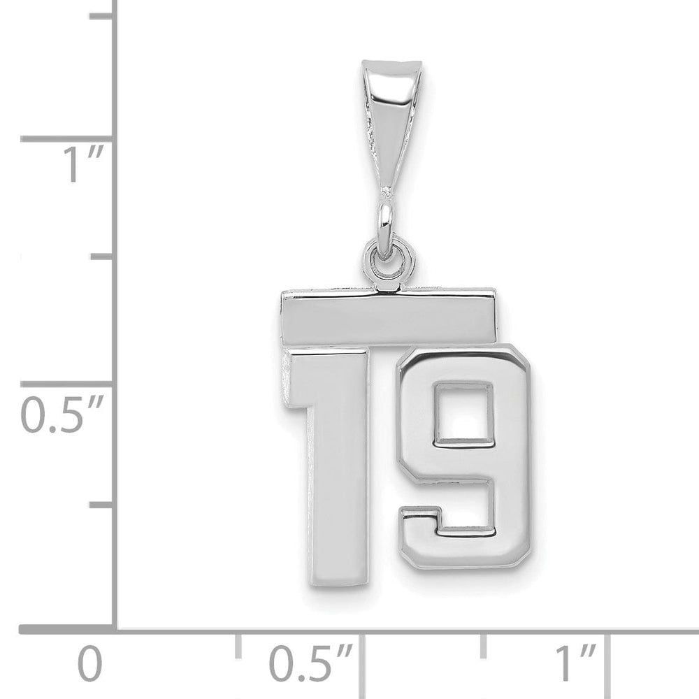 14k White Gold Polished Finish Small Size Number 19 Charm Pendant