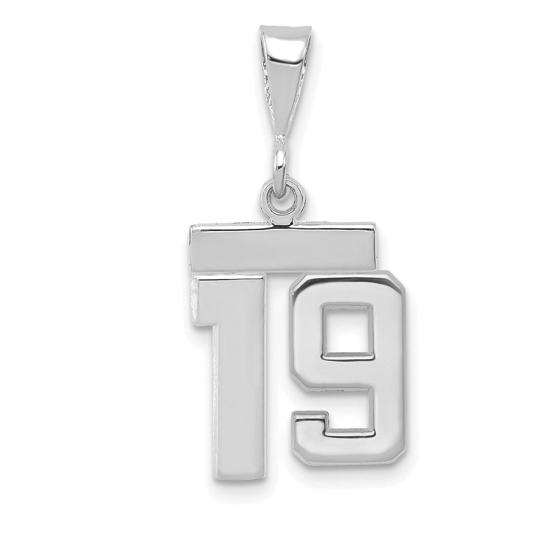 14k White Gold Polished Finish Small Size Number 19 Charm Pendant