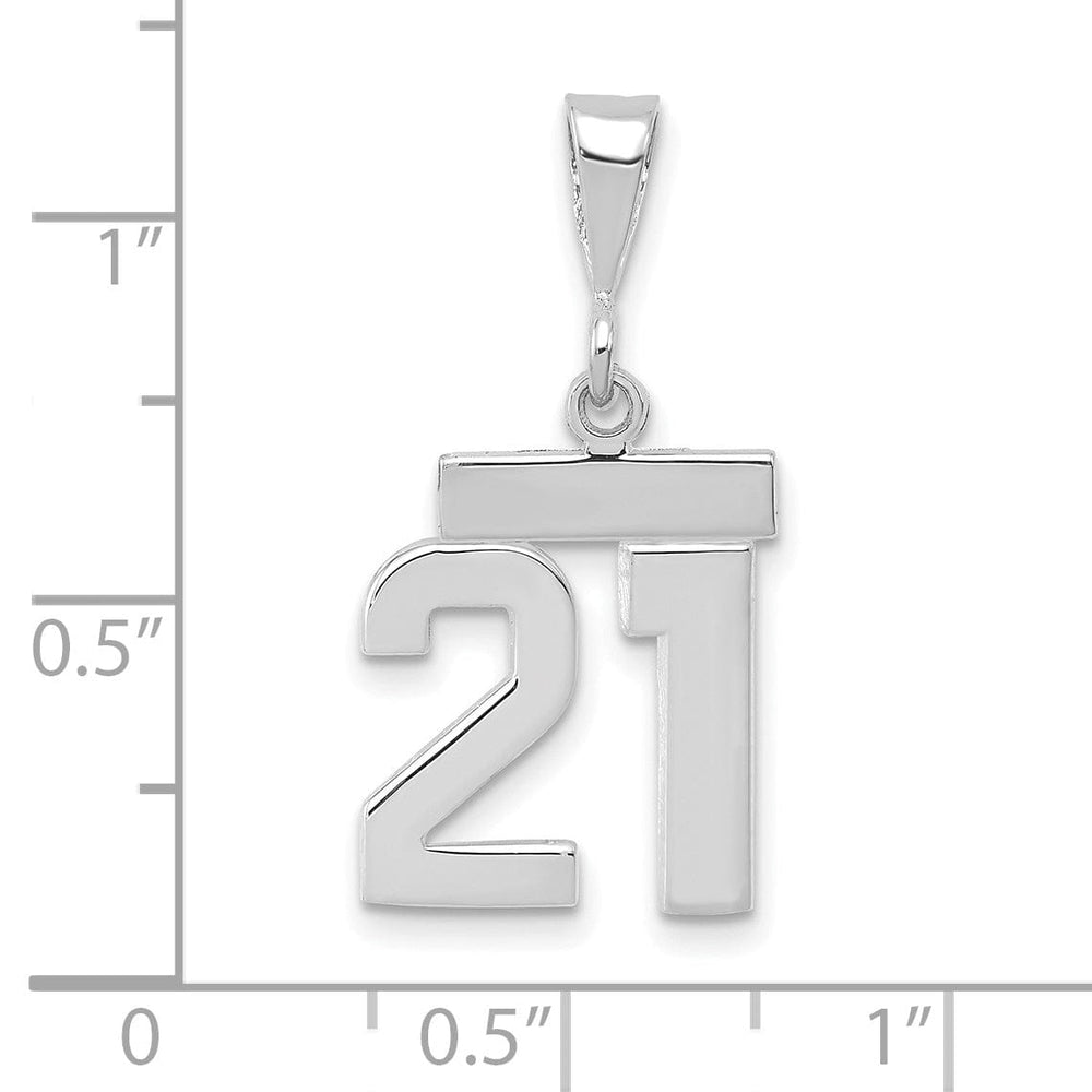 14k White Gold Polished Finish Small Size Number 21 Charm Pendant