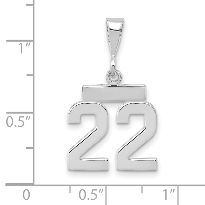 14k White Gold Polished Finish Small Size Number 22 Charm Pendant