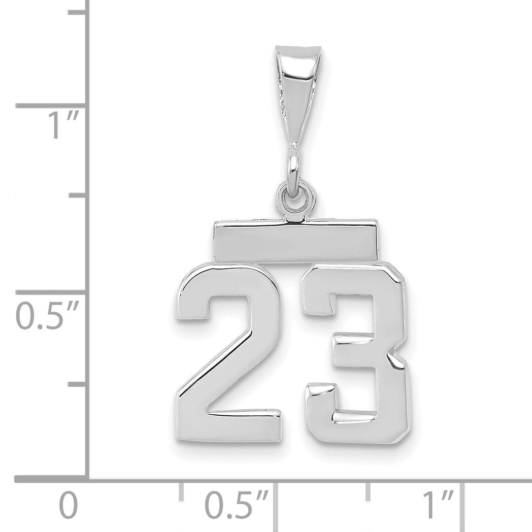 14k White Gold Polished Finish Small Size Number 23 Charm Pendant