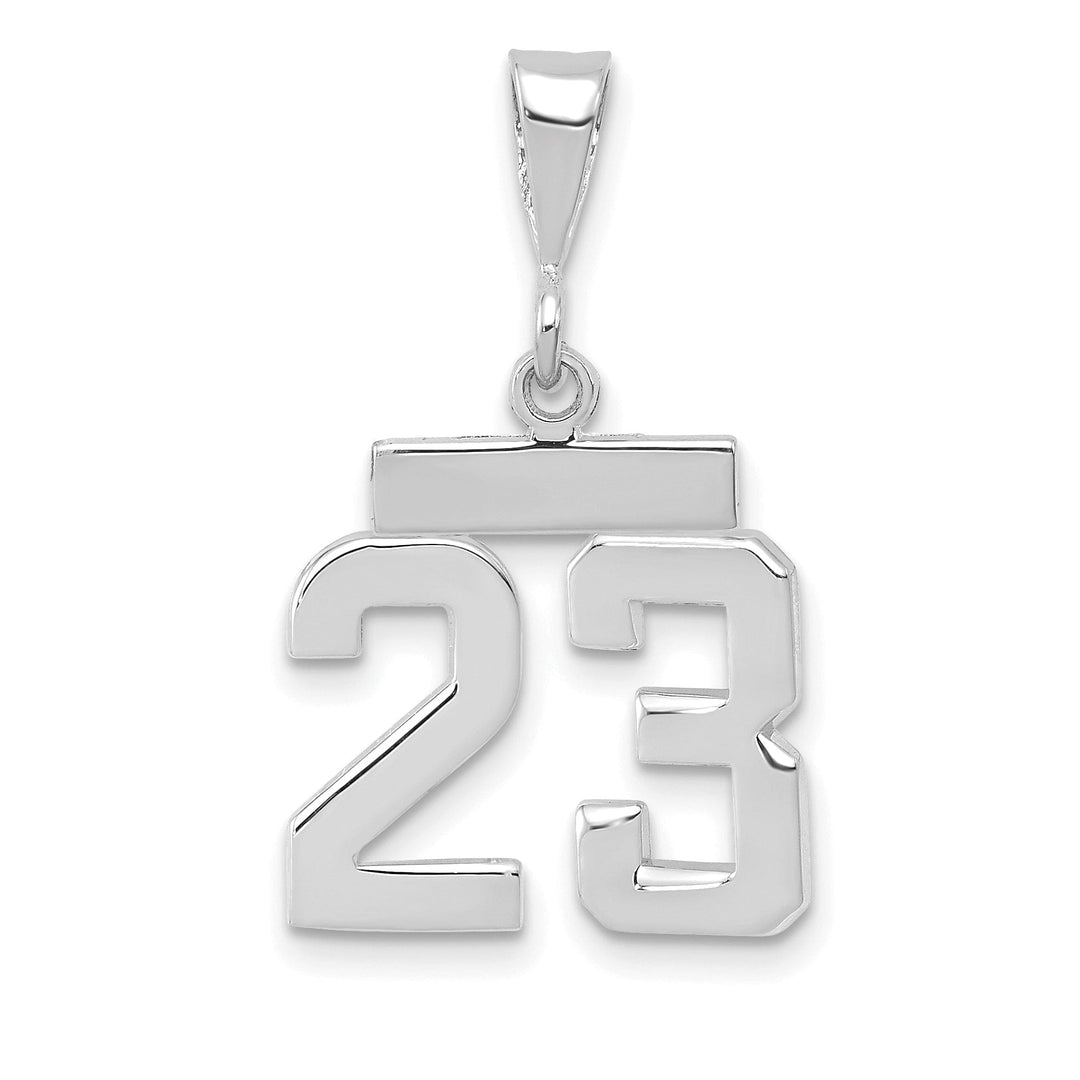 14k White Gold Polished Finish Small Size Number 23 Charm Pendant