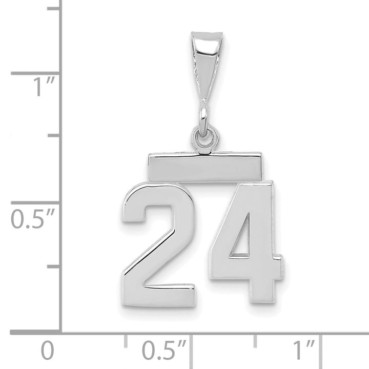 14k White Gold Polished Finish Small Size Number 24 Charm Pendant
