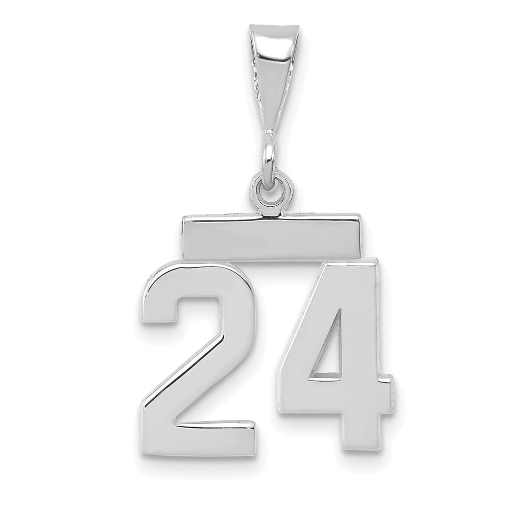 14k White Gold Polished Finish Small Size Number 24 Charm Pendant